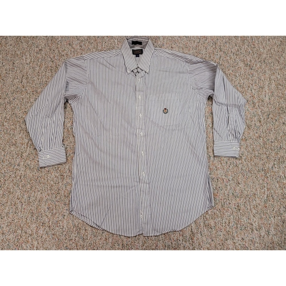 Chaps Ralph Lauren Shirt Mens 16 32/33 White Blue Pinpoint Oxford USA Crest